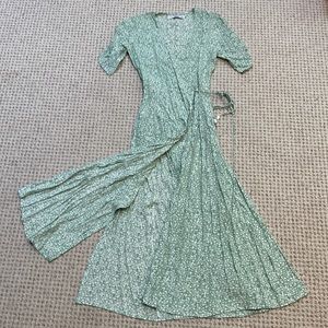 Faithfull the Brand Mint Green Floral Wrap Midi Dress